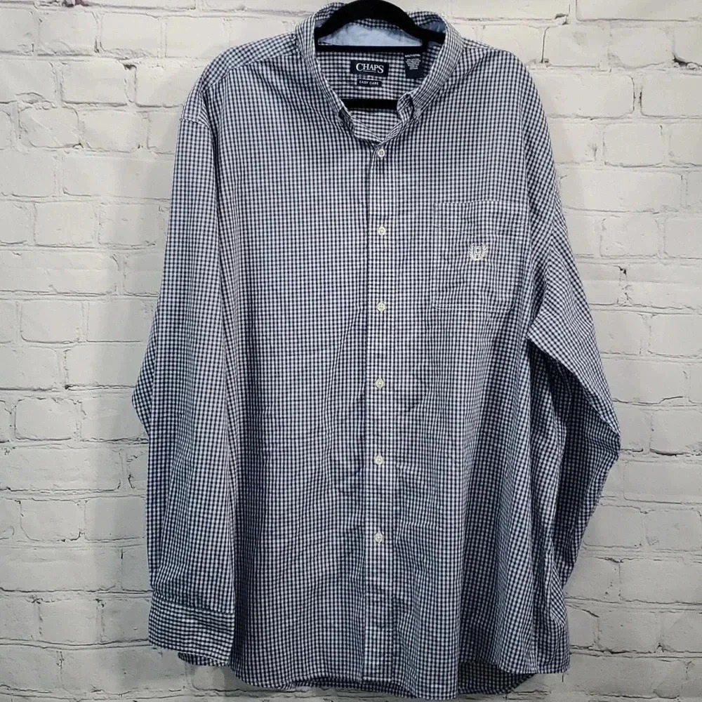 Chaps Easy Care Checkered Casual Button Down Shirt Easy Care 3xlt